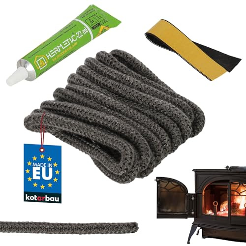 KOTARBAU® Joint Insert Cheminée - Fibre de Verre - ⌀ 8 mm - 2,5 m - avec Colle - Corde Haute Température - Kit De Réparation - Joint Poele a Granule - Noir