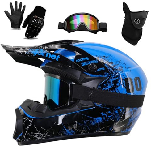 Motorradhelm für Kinder und Jugendliche, DOT-zertifizierter Integralhelm für Dirtbikes, inklusive Schutzbrille, Handschuhen und Maske für Offroad ATV Straßen BMX