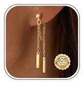 KRFY Ohrringe Silber 925 Hängend 14K Vergoldet Ohrringe Damen Kette Ohrhänger Gold Ohrstecker Kette Tropfenohrringe Perlenbar Kubischer Zirkonia Hypoallergen Ohrstecker Leichtgewicht