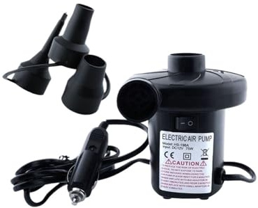 1 pompa elettrica for aria 12V 4800PA, compressore gonfiabile potabile for materassini, piscina, gonfiatore ad aria veloce con 3 ugelli