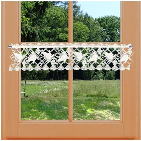 Feenhaus-Spitzenkante Rose Anja traditionelle Vogtländische Spitze in natur | Feenhaus-Scheibengardine mit Blüten-Ranken | Landhaus-Kurzgardine aus filigraner Stickerei | Höhe x Breite 13 x 80 cm