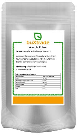 Acerola Pulver | Superfood | Vitamin C (28,1%) | Maltodextrin | Acerolapulver | Buxtrade | VERSCHIEDENE GRÖßEN