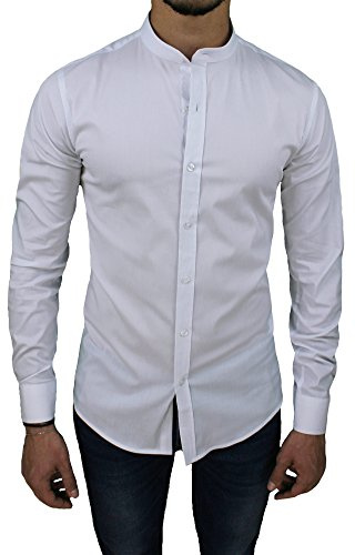 AK collezioni Camicia Uomo Cotone Slim Fit Casual Elegante con Colletto Coreana