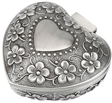 OUNONA Schmuckdose aus Metall mit eingearbeiteten Rosenornamenten, herzförmiger Behälter, Schmuckkästchen, klassisch, Muttertagsgeschenk, für Frauen und ädchen