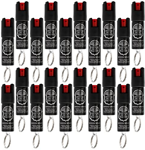 POLICE MAGNUM Mini Pepper Spray Keychain Bulk Pack- Max Heat Strength- Made in The USA- 1/2oz Twist Lock Keyrings (20 Red) Half Ounce
