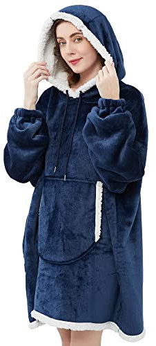Viviland - Sudadera extragrande de estilo manta con capucha, de tejido sherpa, suave y cálida, con bolsillo frontal grande, para adultos