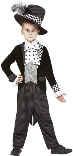 Smiffys Dark Mad Hatter Costume, Black & White Jacket, Mock Shirt & Hat, Boys Fancy Dress, Storybook Character Dress Up Costumes