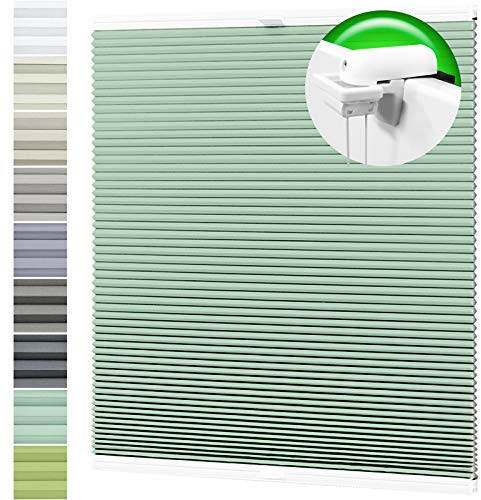 HORIVERT Wabenplissee Minzegrün 100x200 cm (B x H) mit Klemmträgern, mit Eco Dichtungspads, ohne Bohren, Doppelplissee | Plissee| Faltrollo, Weiße Rückseite, Klemmfix, leichte Montage mit Video