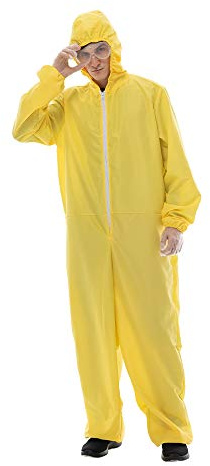EraSpooky Men Yellow Jumpsuit Hazmat Costume Halloween Party Coverall,Gloves,Goggles