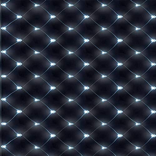 EHOFUN - Cadena de luces solares de red impermeable, 1,5 x 2 m, 120 luces LED de malla con energía solar, para exteriores, interiores, jardín, Navidad, boda, fiesta, decoración (blanco)