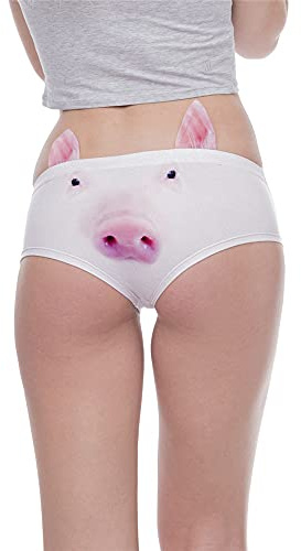 HAIBI Femme Culotte Slips 2 Pack Dames Mode Oreille Culottes Dessin Animé Cochon Impression 3D sous-Vêtements Sexy Slips Féminins