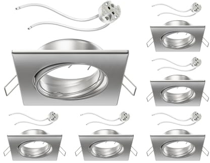 ledscom.de 6x Deckeneinbaurahmen RIR Einbaurahmen chrom matt eckig schwenkbar (LED/Halogen/MR16/50mm) inkl. GU5.3 Fassung