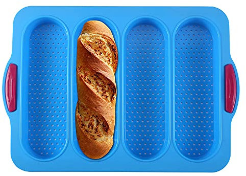 KeepingcooX® Baguette-Backblech(für 4 Baguettes), 34x24x3 cm - Baguette-Blech, Antihaft Silikon Baguetteform | Brot Crisping Tray, Laib Backform, perfekt backt French-Bread, Breadstick und Brötchen