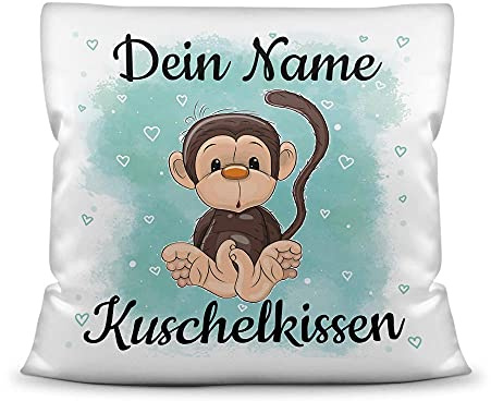 Print Royal Kissen mit Füllung für Kinder - Tiermotiv AFFE - für Mädchen und Jungs - mit Wunschname beschriften - AFFE - Kissen Polyester - Weiß, 40 x 40 cm