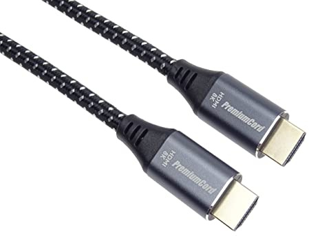 PremiumCord 8K Ultra High Speed ​​HDMI 2.1 Câble M/M 48Gbps avec Ethernet, Résolution Vidéo 8K @ 60Hz, Deep Color, 3D, EDID, ARC, HDR, 3x Blindé, Câble Textile Tressé Plaqué Or, Longueur 0,5m