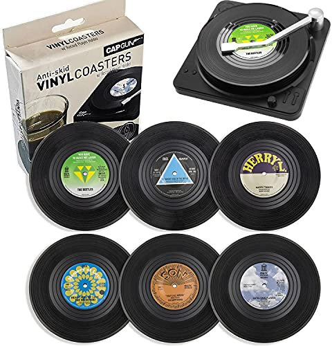 Litensh Posavasos Retro con Discos de Vinilo, 6 Unidades, de Goma Antideslizante, con Aislamiento, Redondos, para té, café, Bebidas, protección de Mesa