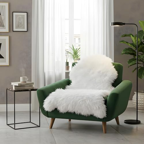 Andreas Dell Echtes Schaffell Natur – Premium Lammfell Teppich, Kuschelig Weiches Fell, Wärmeisolierend & Atmungsaktiv – Deko, Sitzauflage für Sofa, Bett & Stuhl (L: 110-120cm)