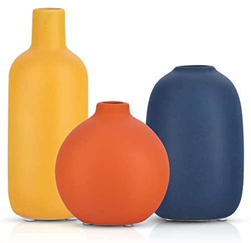 Lot de 3 Vases en Céramique Colorés - Petit Vase Décoratif pour Table, Mini Vase Déco Mat, Idéal pour la Décoration Bohème, Cadeau Parfait pour Mariage, Anniversaire, Pendaison de Crémaillère