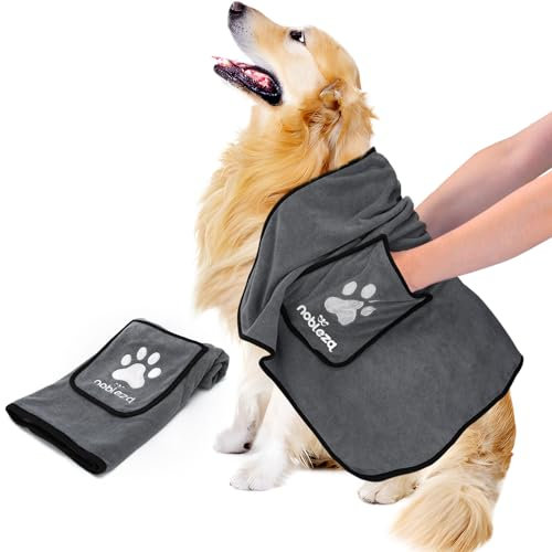 Nobleza Hundehandtuch, Mikrofaser Hundehandtuch, Hundehandtuch extra saugfähig, Weich & Langlebig Premium Hunde Trockentuch, Schnell Trocknend,106 * 66CM für Alle Hunde Katzen, Dunkelgrau