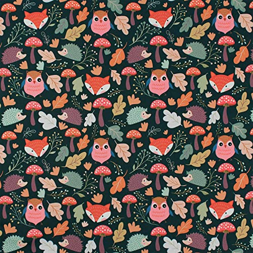 Softshell Stoff Füchse, Igel und Eulen, wind- und wasserabweisend, marine/pink (Länge: ab 50cm / Breite: 145cm)