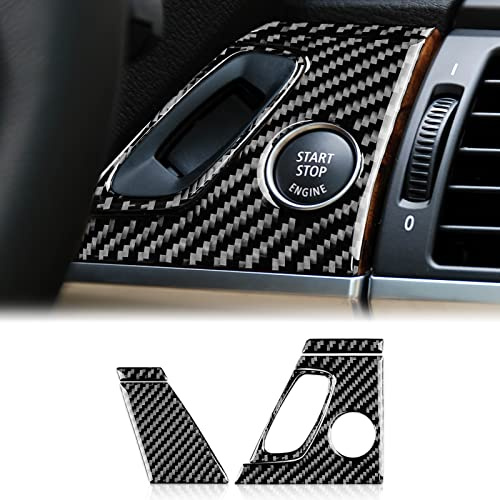 KUNGKIC Tapa de marco de fibra de carbono para coche, interruptor de encendido para interiores, compatible con BMW X5 E70 2006-2013 X6 E71 2008-2014 accesorios (negro)