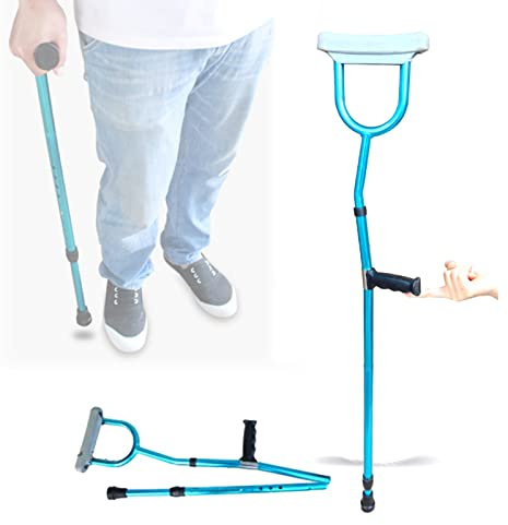 Blaue Faltbare Achselkrücken, Orthopädische Krücken für Frauen und Männer, mit Bequemen Unterarm-Polstern, 1 Stück, Anwendbare Höhe 130-195cm