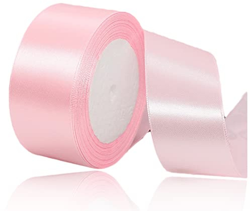 Geschenkband Hellrosa 40mm Breit, 23 Meters Satinband Hellrosa Geschenkbänder Stoff Schleifenband Dekoband zum Geschenkverpackung, Bastelarbeiten, Geburtstag und Hochzeitsdekoration