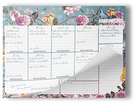Undated Weekly Desk Planner Pad - 52 Pages Notepad With To Do List and Habit Tracker | Desk Pad Tear Off for Organization