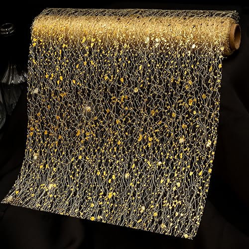O-STOREYA Tischläufer Gold – 3 m x 29 cm Rolle, Glitzer für Zuhause & Silberhochzeit, Restaurants & Hotels
