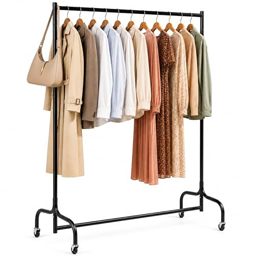Vivo Technologies 4ft Heavy Duty Metal Clothes Rail Garment Rail Clothe Hanging Rail with Wheels Black Single Clothing Rail No Tools Required