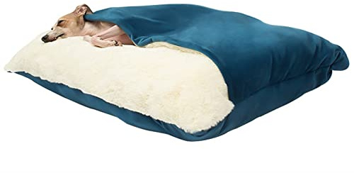 Hundebett Orthopädisch, Hundeschlafsack, Katzenkörbchen Flauschig Waschbar, Hundebett mit Abnehmbaren Deckel, Rechteckiges Hundekorb für Kleine Mittelgroße Hunde ( Color : Blau , Größe : 75x60x23cm )