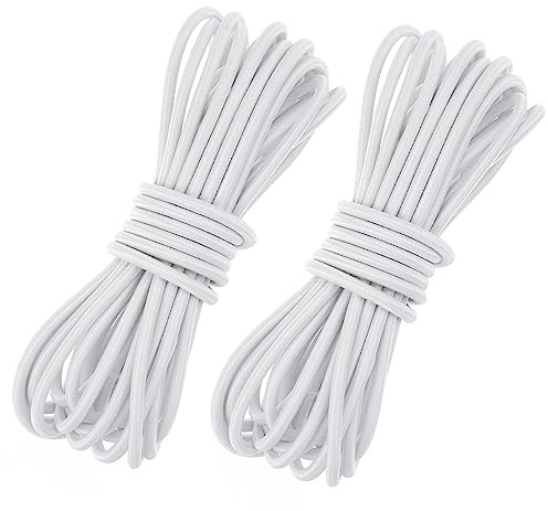 Fantasyon 2PC 3MM White Elastic Cord 10M Elastic String Bungee Cord | Round stretchy cord bungee rope multifunctional drawstring elastic for backpack tent poles DIY craft projects camping