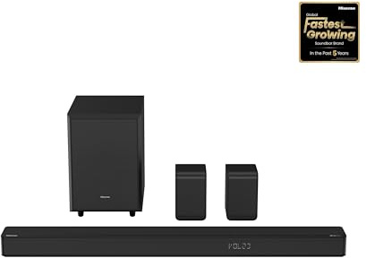Hisense AX5125H Sound Bar 5.1.2Ch con subwoofer wireless, 500W, Dolby Atmos, Bluetooth 5.3, EzPlay, 4K HDMI Pass Through, Roku TV Ready, DTS:X, AUX/ARC/ottico/USB (modello 2023)