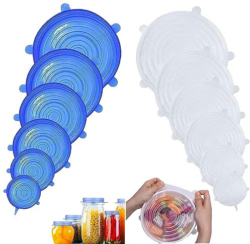 HZZXCH 12PCS Silicone Stretch Lids Reusable Food Covers Silicone & Lids Food Covers 6 Different Sizes Silicone Lids w/ Microwave Food Silicone Bowl Covers Dishes Jars Bowls (QRUJHGYNJSDFCX202370805)