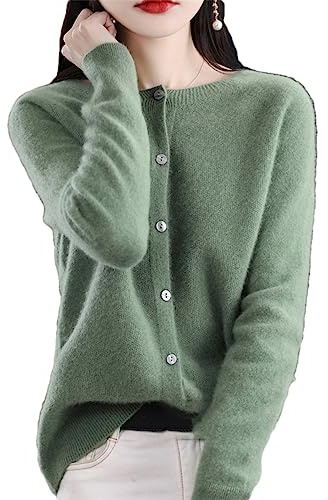 Youllyuu Maglione Cardigan Girocollo in Lana 100% Cappotto Maglione in Cashmere Maglione Sottile Lavorato a Maglia Tinta Unita Army GN M