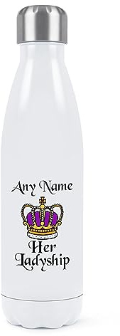 Personalised Her Ladyship Double Wall Water Bottle Insulated Stainless Steel Sports Drinks 500ml White