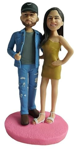 hadefa Individuelle Tonfigur, personalisierte Wackelkopf-Figuren für Paare, Hochzeit, Geburtstag, personalisierte Valentinstagsgeschenke mit Fotos für Freund, Ehemann, Kollegen, 2 Personen