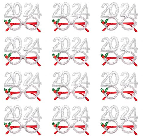 Haveratio Weihnachtsbrillengestelle 2024 Neujahrsbrillen, glitzernde Neujahrspartybrillen Klasse 2024 Abschlussfoto