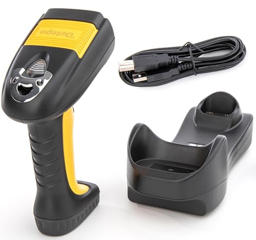 Detepo Wireless Barcode und QR-Scanner | USB-Eingang & Bluetooth | 3 Betriebsmodi | Smart Base | Ergonomisches Design | 1500mAh aufladbarer Lithium-Akku | Bis zu 70m Signal-Empfang