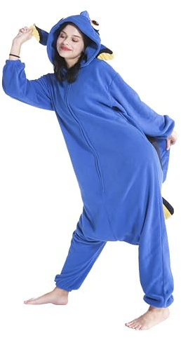 DarkCom Unisex Erwachsenen-Kostüm Blaue Algenfisch Overall Halloween-Kostüm Weihnachts-Pyjama für Frauen und Männer S