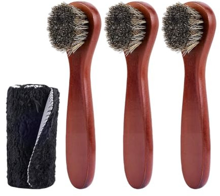 JIHUOO Lot de 3 brosses en CRIN de Cheval - Pinceaux de Cirage pour Chaussures - Pinceaux applicateurs de Cirage - Brosses d'entretien des Bottes en Cuir - Brosses de Nettoyage de Chaussures en Cuir