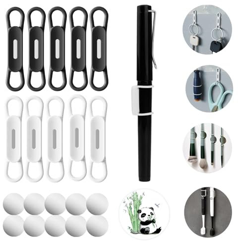 MOKUYOBY Magnetischer Stifthalter, Silikon-Stiftehalter, verstellbar, für Kühlschrank, Schreibtisch, Whiteboards, Marker-Organizer, Schließfach-Zubehör (5 Schwarz, 5 Weiß), 10 Stück