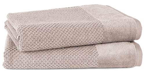 Pure Label Badetuch 70x140cm Set 2-TLG. aus 100% Baumwolle - Stein | Waschbar bis 60°C, trocknergeeignet - Oeko-tex zertifiziert