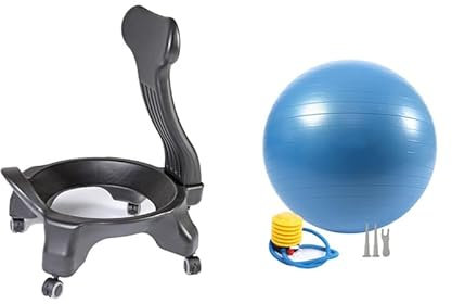 Balance Ballstuhl, Sport Fitness Ballstuhl mit 55cm Ball und Luftpumpe, Abnehmbarer Rücken, Ergonomischer Bürostuhl, für Rückenschmerzen Linderung/Gutes Sitzen/Übung/Balance