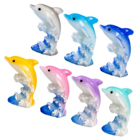 GARVALON Lot De 7 Figurines Miniatures De Dauphins en Résine Décorations Colorées pour Jardin Petits Animaux Décor De Micro-Paysage Accessoires De Décoration Extérieure