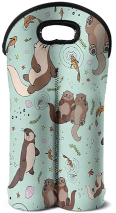 SEANATIVE Cute Otter Print Wine Bottle Bag Insulated Neoprene Bottle Cooler Cover Washable Wine Protector Sleeve Champagne Carry Tote