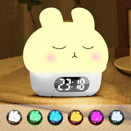 Cuteefun Sveglia da Comodino con Luce, Lampada Papera per Bambini, Sveglia Digitale Ricaricabile, Doppio Allarme, Snooze, 9 modalità di Colore, Luce Notturna con Sensore Tattile per Decorazione