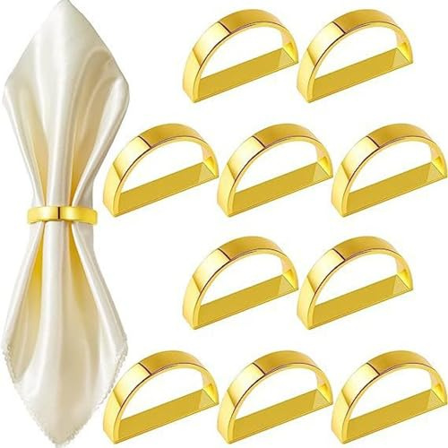 12St Serviettenringe aus Metall, Halbrunde Servietten-Dekorringe, Goldene Halbrunder Serviettenschnallen für Hochzeiten, Partys, Abendessen