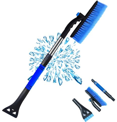Aicerous® Raschietto per Ghiaccio Auto con Snow Brush, Scraper Ghiaccio Rimovibile 3 in 1, Raschiaghiaccio Estensibile per Auto, con Snow Brush Rotante a 360° (A)