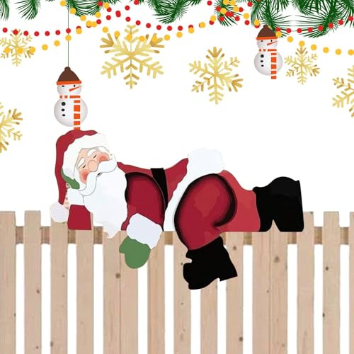 Wpsagek Weihnachtsmann-Zaun-Späher,Weihnachts-Weihnachts-Zaun-Späher - Weihnachtszaundekorationen im Freien,Lustige Weihnachts-Zaun-Hof-Schilder für Feiertags-Garten-Innenhof-Dekorationen,